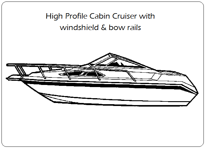 High Profile Cabin Cruiser with windshield and bow rails