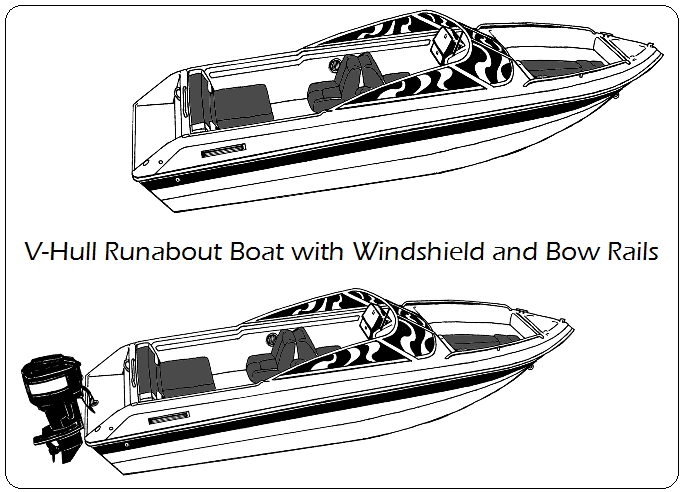 V-Hull Runabout Boat with Windshield and Bow Rails